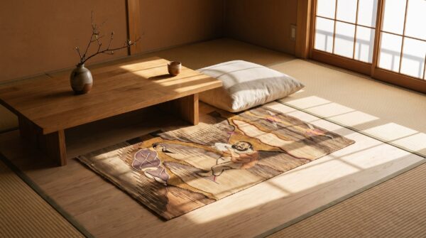 Antique chinese - textile small scatter size silk & metallic thread ivory rug 7 Antique chinese - textile small scatter size silk & metallic thread ivory rug (sku 23351) - room view