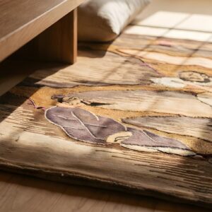Antique Chinese - Textile Small Scatter Size Silk & Metallic Thread Ivory Rug (SKU 23351) - in-room detail