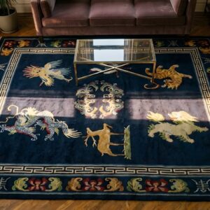 Antique Chinese - Tibetan Knotted Rug (SKU 23529) - styled overhead view