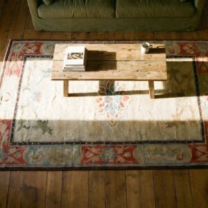 Antique Chinese - Tibetan Ivory 1925 Rug (SKU 25641) - styled overhead view