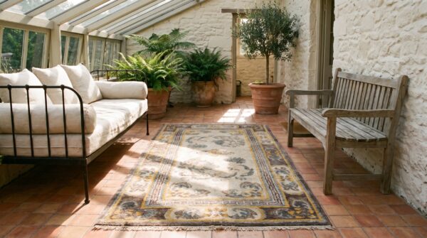 Antique chinese - tibetan small scatter size wool ivory rug 7 Antique chinese - tibetan small scatter size wool ivory rug (sku 21926) - room view
