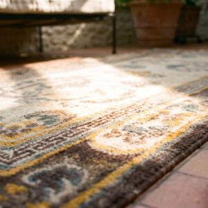 Antique Chinese - Tibetan Small Scatter Size Wool Ivory Rug (SKU 21926) - in-room detail