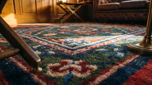 Antique chinese - tibetan chinese knotted square rug (sku 17408) - in-room detail