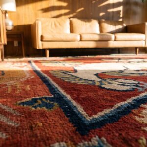 Antique Chinese Tibetan Square Wool Red Rug (SKU 25314) - in-room detail