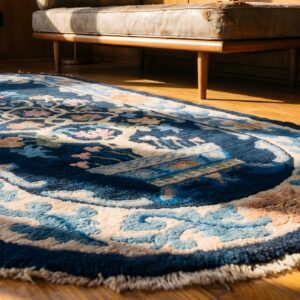 Antique Chinese Tree of Life Small Blue Peking Oval Area Rug (SKU 23224) - in-room detail