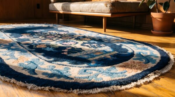 Antique chinese tree of life small blue peking oval area rug 6 Antique chinese tree of life small blue peking oval area rug (sku 23224) - in-room detail