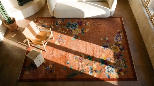 Antique chinese walter nichols bronze art deco room size wool rug (sku 24354) - in-room detail