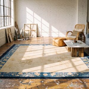 Antique Chinese Warm Light Cream Color Room Size Peking Carpet (SKU 20944) - room view