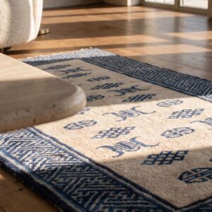 Antique Chinese White and Blue Hand-Knotted Wool Peking Hallway Runner Rug (SKU 20995) - in-room detail