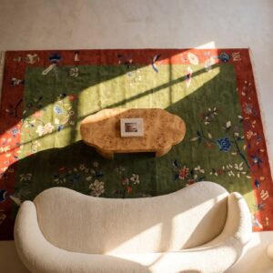 Classic Antique Art Deco Chinese Design Green Color Area Rug (SKU 23656) - styled overhead view