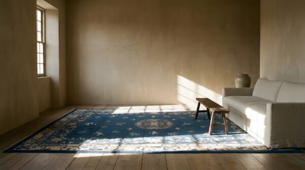 Classic blue color antique wool pile floral chinese room size peking rug (sku 24967) - room view