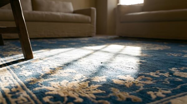 Classic blue color antique wool pile floral chinese room size peking rug (sku 24967) - in-room detail
