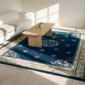 Classic Blue Color Floral Medallion Design Antique Peking Chinese Rug (SKU 23968) - room view