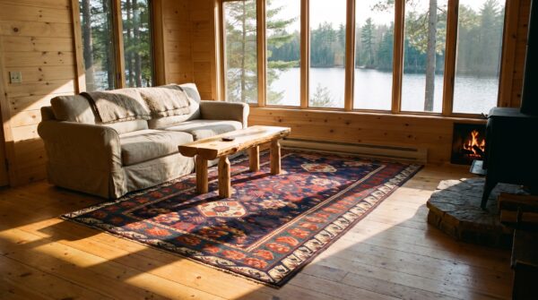 Classic blue color tribal design antique caucasian seychour late 19th century rug 8 Classic blue color tribal design antique caucasian seychour late 19th century rug (sku 21797) - room view