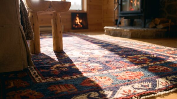 Classic blue color tribal design antique caucasian seychour late 19th century rug 9 Classic blue color tribal design antique caucasian seychour late 19th century rug (sku 21797) - in-room detail