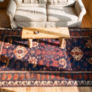 Classic Blue Color Tribal Design Antique Caucasian Seychour Late 19th Century Rug (SKU 21797) - styled overhead view
