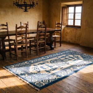 Antique Classic Blue and Ivory Chinese Baotou Scatter Size Area Rug (SKU 23227) - room view