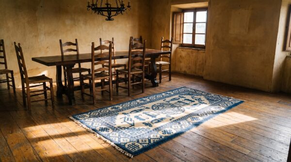 Antique classic blue and ivory chinese baotou scatter size area rug 8 Antique classic blue and ivory chinese baotou scatter size area rug (sku 23227) - room view