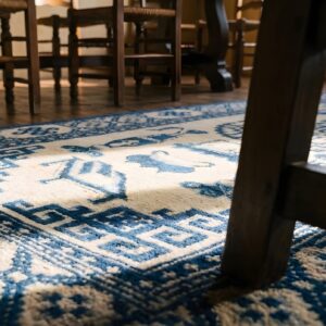 Antique Classic Blue and Ivory Chinese Baotou Scatter Size Area Rug (SKU 23227) - in-room detail