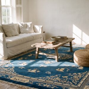 Classic Floral Medallion Design Light Blue Antique Chinese Peking Rug (SKU 22804) - room view