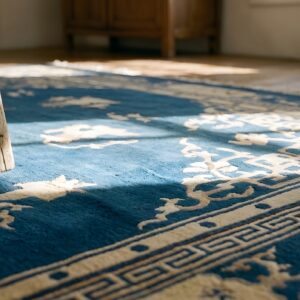 Classic Floral Medallion Design Light Blue Antique Chinese Peking Rug (SKU 22804) - in-room detail