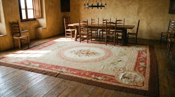 Antique classic floral medallion french aubusson room size rug 4 Antique classic floral medallion french aubusson room size rug (sku 18183) - room view