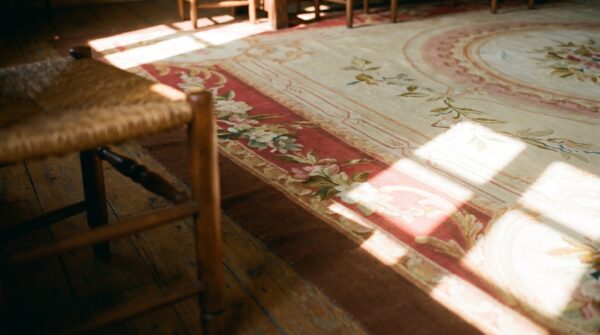 Antique classic floral medallion french aubusson room size rug 5 Antique classic floral medallion french aubusson room size rug (sku 18183) - in-room detail