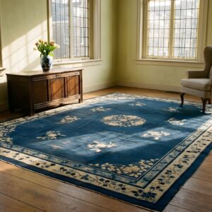 Classic Ivory Blue Color Antique Floral Medallion Pattern Chinese Peking Rug (SKU 23768) - room view