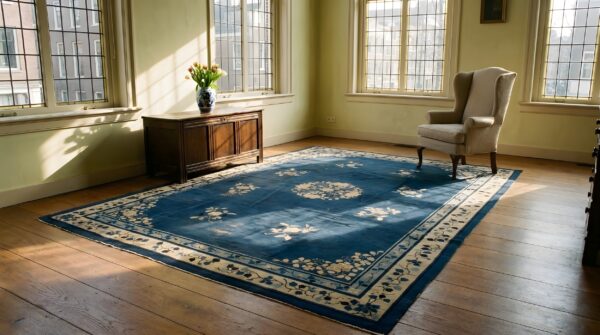 Classic ivory blue color antique floral medallion pattern chinese peking rug 8 Classic ivory blue color antique floral medallion pattern chinese peking rug (sku 23768) - room view