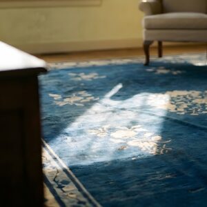 Classic Ivory Blue Color Antique Floral Medallion Pattern Chinese Peking Rug (SKU 23768) - in-room detail