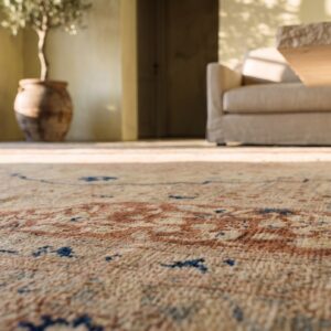 Classic Light Color Fine Weave Antique Persian Room Size Haji Jalili Tabriz Rug (SKU 21056) - in-room detail
