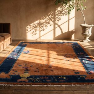 Classic Minimalist Antique Small Size Chinese Art Deco Coral Rug (SKU 23137) - room view
