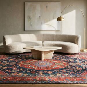 Classic Red Blue Color Antique Floral Medallion Pattern Persian Bakhtiari Rug (SKU 18912) - room view