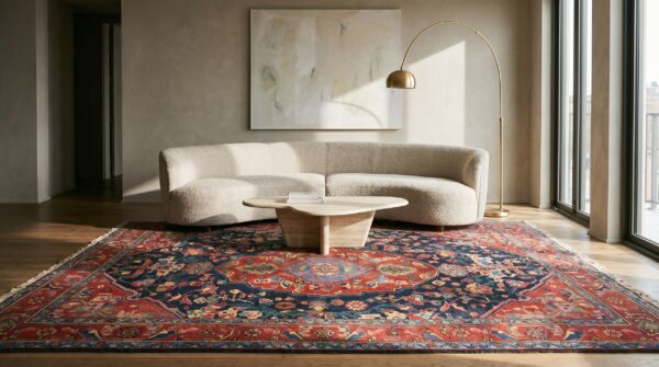 Classic red blue color antique floral medallion pattern persian bakhtiari rug 10 Classic red blue color antique floral medallion pattern persian bakhtiari rug (sku 18912) - room view