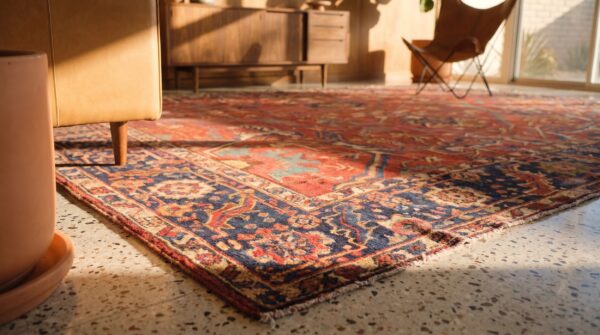 Classic red antique geometric persian room size heriz serapi rug 9 Classic red antique geometric persian room size heriz serapi rug (sku 21515) - in-room detail