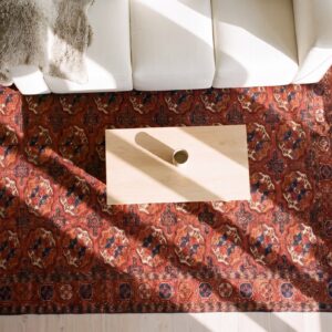 Classic Red Tribal Geometric Bokara Design 1850's Antique Turkmen Tekke Rug (SKU 25280) - styled overhead view