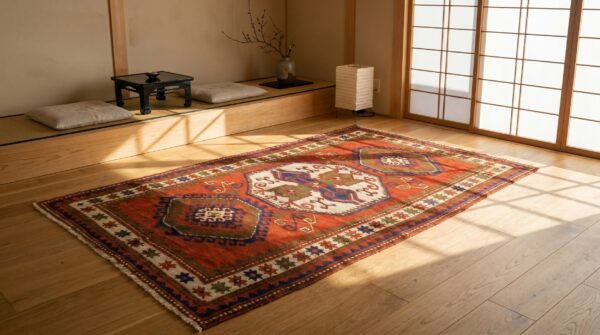 Classic tribal geometric antique caucasian red lori pambak rug 7 Classic tribal geometric antique caucasian red lori pambak rug (sku 18521) - room view