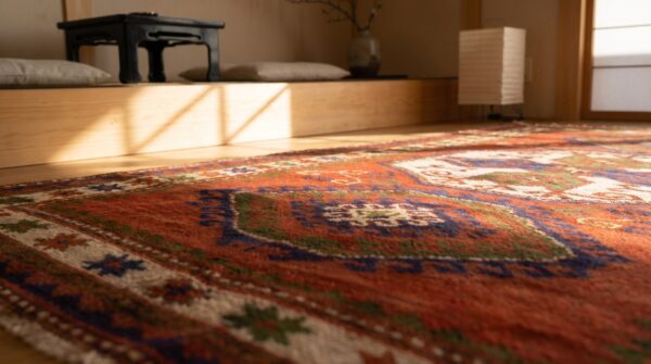 Classic tribal geometric antique caucasian red lori pambak rug 8 Classic tribal geometric antique caucasian red lori pambak rug (sku 18521) - in-room detail