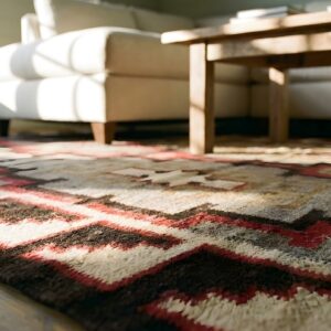 Classic Tribal Geometric Antique Native American Wool Pile Navajo Rug (SKU 24097) - in-room detail