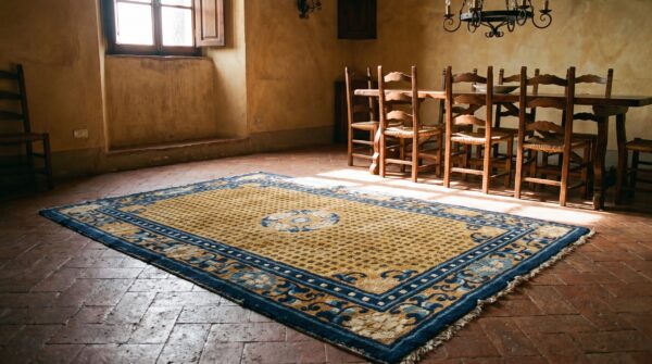 Classic yellow antique early 19th century chinese ningxia rug 8 Classic yellow antique early 19th century chinese ningxia rug (sku 21966) - room view