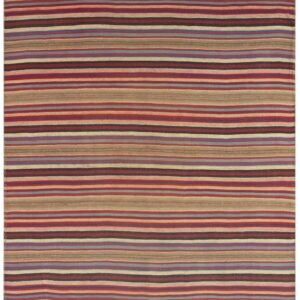 Colored Stripe 1950s Vintage Turkish Kilim Square Flatweave Room Size Rug