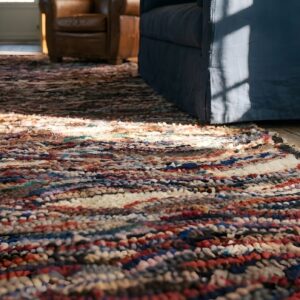 Colorful Antique American Folk Art Crazy Quilt Pattern Long Hallway Runner Rug (SKU 25821) - in-room detail