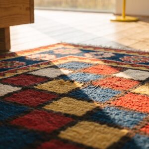 Colorful Geometric Checkerboard Design Persian Antique Tribal Gabbeh Rug (SKU 18934) - in-room detail