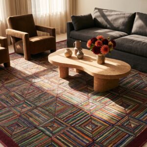 Colorful Geometric Log Cabin Squares Antique American Hooked Rug (SKU 25074) - room view