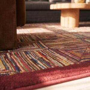 Colorful Geometric Log Cabin Squares Antique American Hooked Rug (SKU 25074) - in-room detail
