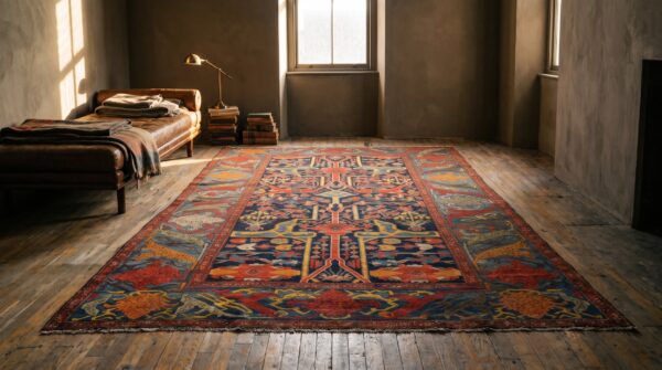 Colorful jewel tone antique persian tribal garous design malayer rug 9 Colorful jewel tone antique persian tribal garous design malayer rug (sku 21968) - room view