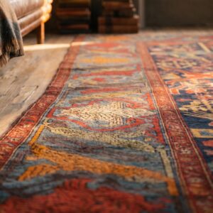 Colorful Jewel Tone Antique Persian Tribal Garous Design Malayer Rug (SKU 21968) - in-room detail