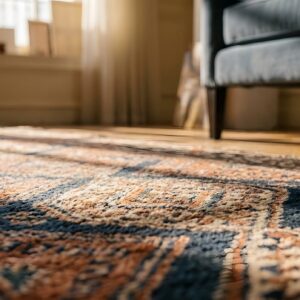 Antique Colorful Narrow and Long American Geometric Folk Art Hooked Runner Rug (SKU 23843) - in-room detail