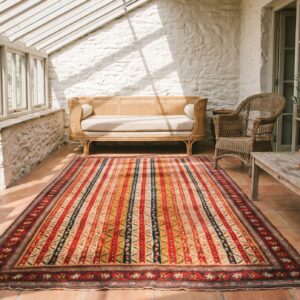 Colorful Antique Striped Shawl Pattern Persian Bidjar Gallery Rug (SKU 21471) - room view