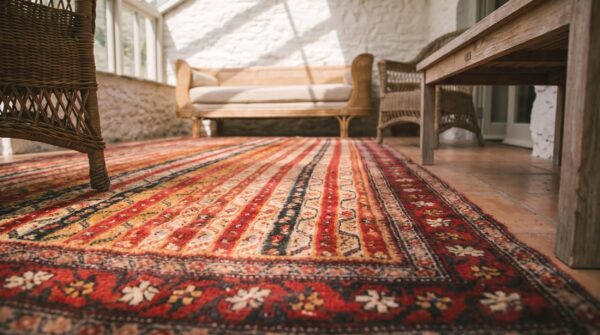 Colorful antique striped shawl pattern persian bidjar gallery rug 11 Colorful antique striped shawl pattern persian bidjar gallery rug (sku 21471) - in-room detail